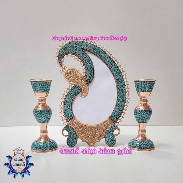 آیینه و شمعدان فیروزه کوبی ۳۲cm کد ۲