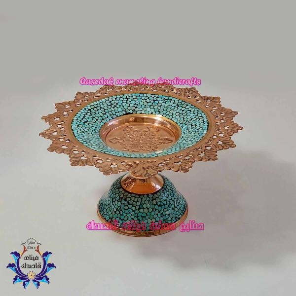 بشقاب پایه دار فیروزه کوبی ۲۰cm کد ۱