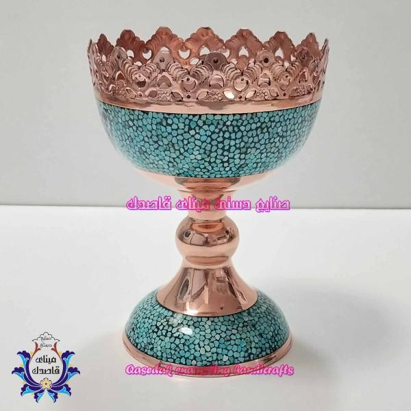 کاسه پایه دار فیروزه کوبی ۱۸ سانتیمتر کد ۲