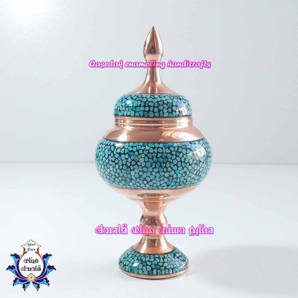 قندان پایه‌دار فیروزه‌کوبی ۲۱ سانتیمتر کد 3