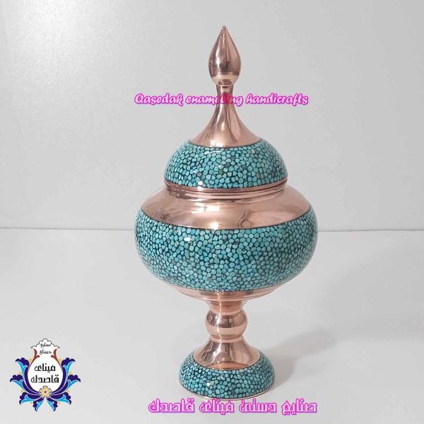 شکلات‌خوری (قندان پایه‌دار) فیروزه‌کوبی سایز ۳۰ سانتی‌متر؛ تلفیق شکوه و هنر اصیل ایرانی