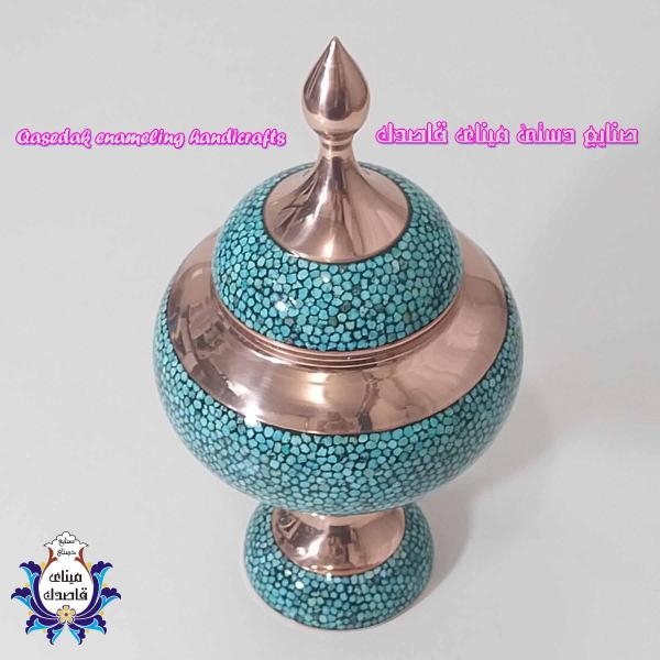 شکلات‌خوری (قندان پایه‌دار) فیروزه‌کوبی سایز ۳۰ سانتی‌متر؛ تلفیق شکوه و هنر اصیل ایرانی
