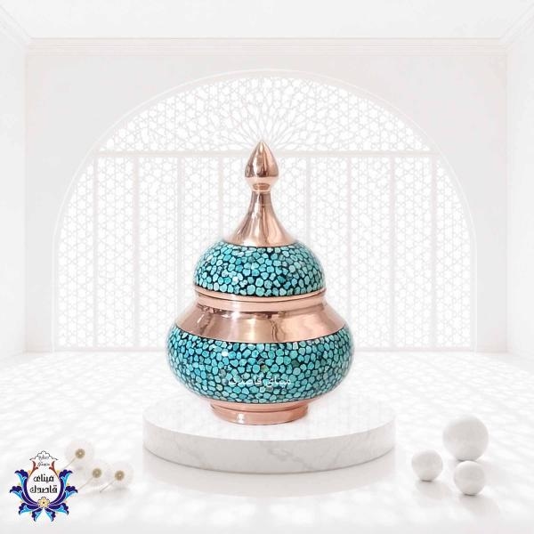 قندان فیروزه‌کوبی سایز ۱۵ سانتی‌متر؛ ظرافت هنر ایرانی در ابعادی کاربردی