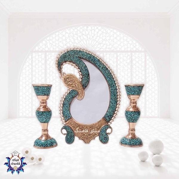 آیینه و شمعدان فیروزه کوبی ۳۲cm کد ۲