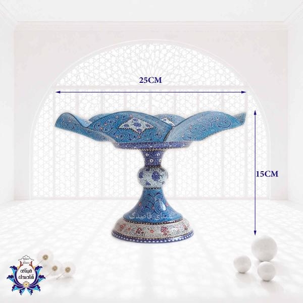 بشقاب پایه دار گلبرگی میناکاری ۲۵ سانتیمتر کد ۲۷۷۴