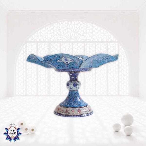 بشقاب پایه دار گلبرگی میناکاری ۲۵ سانتیمتر کد ۲۷۷۴