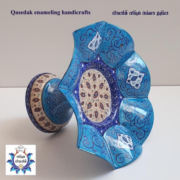 بشقاب پایه دار گلبرگی میناکاری ۲۵ سانتیمتر کد ۲۷۷۴
