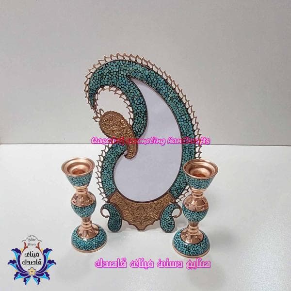 آیینه و شمعدان فیروزه کوبی ۳۲cm کد ۲