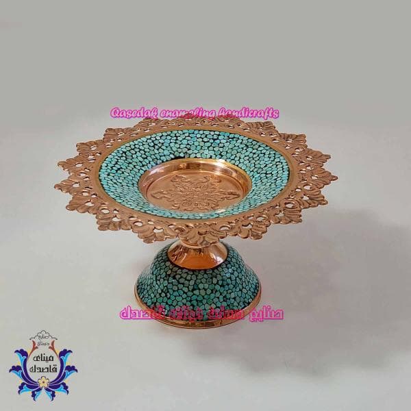 بشقاب پایه دار فیروزه کوبی ۲۰cm کد ۱