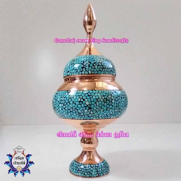 قندان پایه دار فیروزه کوبی ۲۵cm کد ۱