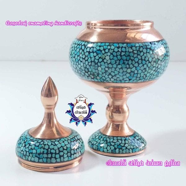 قندان پایه‌دار فیروزه‌کوبی ۱۸ سانتیمتر