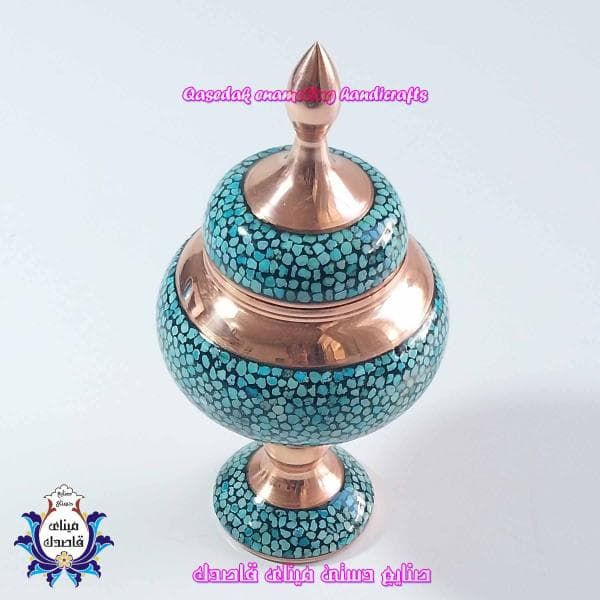 قندان پایه‌دار فیروزه‌کوبی ۲۱ سانتیمتر کد 3