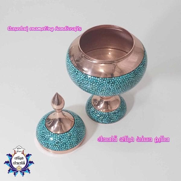 شکلات‌خوری (قندان پایه‌دار) فیروزه‌کوبی سایز ۳۰ سانتی‌متر؛ تلفیق شکوه و هنر اصیل ایرانی