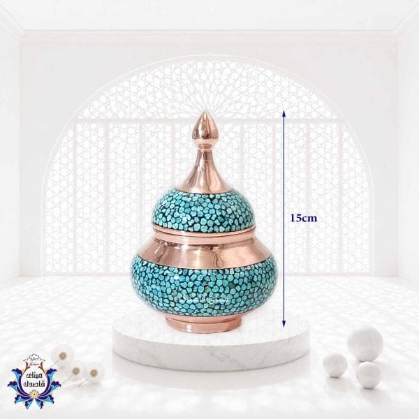 قندان فیروزه‌کوبی سایز ۱۵ سانتی‌متر؛ ظرافت هنر ایرانی در ابعادی کاربردی