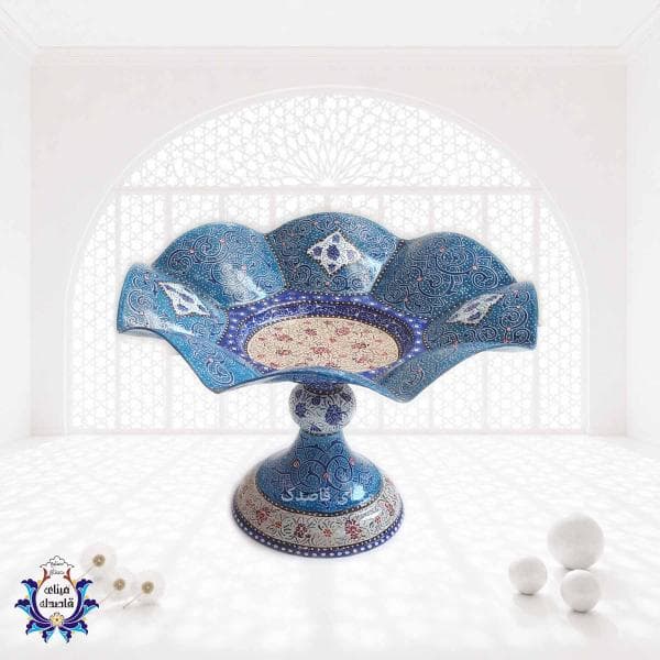 بشقاب پایه دار گلبرگی میناکاری ۲۵ سانتیمتر کد ۲۷۷۴