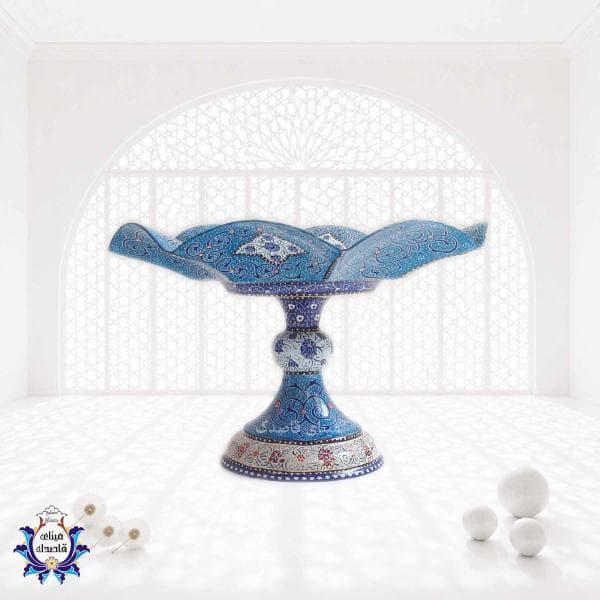 بشقاب پایه دار گلبرگی میناکاری ۲۵ سانتیمتر کد ۲۷۷۴