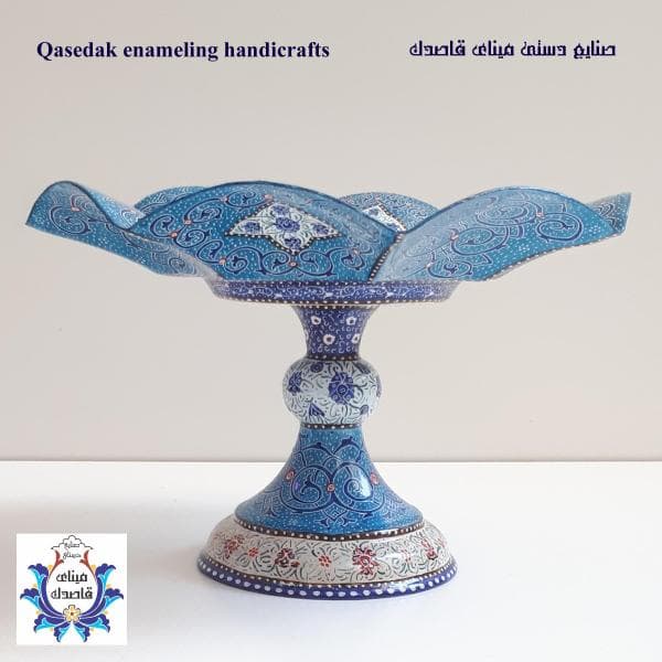 بشقاب پایه دار گلبرگی میناکاری ۲۵سانتیمتر  کد ۲۷۷۳